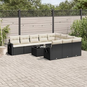 vidaXL Set canapele de grădină cu perne, 11 piese, negru, poliratan