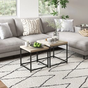 HOMCOM Set de 2 mese de cafea mese laterale pătrate mese de sufragerie cadru din oțel și blaturi din panouri de particule | Aosom Romania