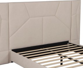 Pat cu somieră şi iluminare LED, 160x200, ţesătură Velvet bej, ALTESA