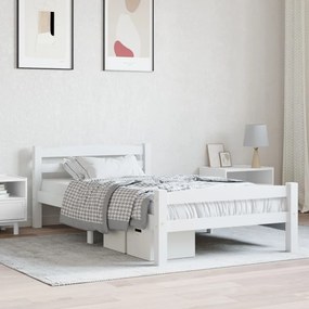vidaXL Cadru de pat, alb, 100x200 cm, lemn masiv de pin