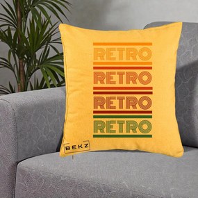 Perna Decorativa RETRO Text Multicolor, 40x40 cm, Galben, Husa Detasabila, Perna Inclusa, BEKZ®
