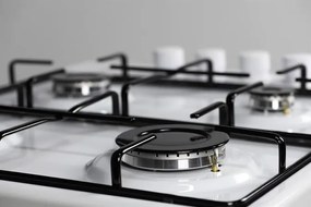 Aragaz cu 4 ochiuri KUMTEL® KO-420, INOX, Gaz, Plita pe Gaz, 4 Arzatoare, Sistem de Siguranta, Aprindere in Buton, Latime 54 Centimetri, ALB Emailat