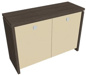Dulap mic Verno 128 x 46 x 90 cm, uși de sticlă, stejar antracit / vanilie