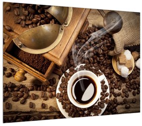 Tablou ceașca de cafea și boabe de cafea (70x50 cm), în 40 de alte dimensiuni noi