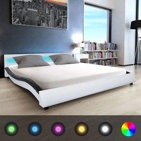 244327 vidaXL Cadru de pat cu LED, alb & negru, 180x200 cm, piele artificială