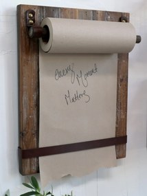 Bord pentru notite, cu rola de hartie, din lemn reciclat si piele