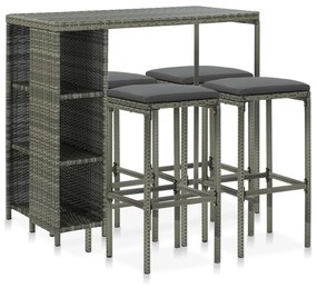 3064915 vidaXL Set mobilier bar de grădină cu perne, 5 piese, gri, poliratan