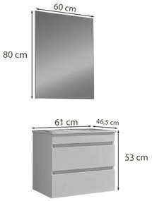 Mobilier de baie Cube 60 cm cu lavoar ceramic (2 sertare) și oglindă 60x80 cm vopsit în alb lucios