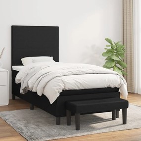 vidaXL Pat box spring cu saltea, negru, 100x200 cm, textil