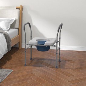 HOMCOM Scaun cu Vas de Toaletă pentru Vârstnici, Scaun de Toaletă Multifuncțional 4-În-1 cu Înălțime Reglabilă, 64x53x70-82 cm, Gri | Aosom Romania
