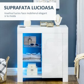 Cabinet de Depozitare HOMCOM cu Lumini LED cu Rafturi Deschise si Usa | AOSOM RO