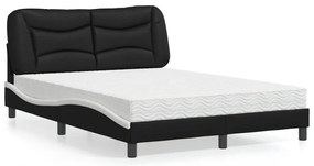 vidaXL Pat cu saltea, negru și alb, 140x200 cm, piele ecologică