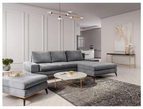 Colțar extensibil cu tapițerie de catifea și șezlong pe partea dreaptă Windsor & Co Sofas Astre, gri