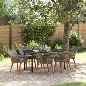 vidaXL Set de masă pentru grădină cu pernă 7 pcs Gri poliratan