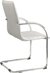 Scaun pentru așteptare alb OFF 835 din piele ecologică și cadru metalic cromat cu brațe