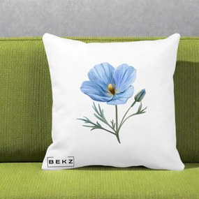 Perna Decorativa Mac Albastru Acuarela, 40x40 cm, Alba Mata, Husa Detasabila, Perna Inclusa, BEKZ®