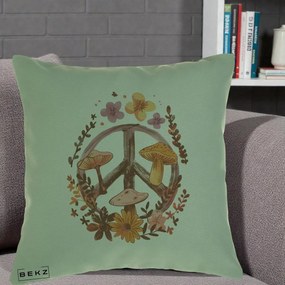 Perna Decorativa Peace Sign Ciuperci Floral, 40x40 cm, Verde, Husa Detasabila, Perna Inclusa, BEKZ®