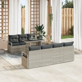 vidaXL Set de canapele de grădină format 8 cu perne gri deschis din rattan poliester