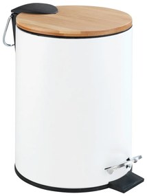 Coș de gunoi cu pedală Wenko Tortona Bamboo, 3 l, alb