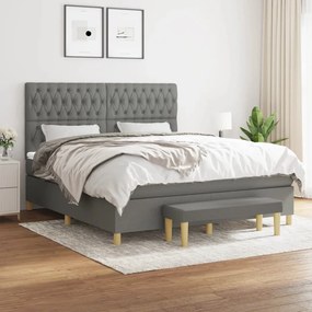 vidaXL Pat box spring cu saltea, gri închis, 180x200 cm, textil