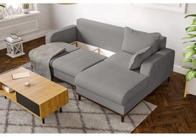 Colțar gri deschis cu tapițerie din catifea reiată (cu colț pe partea dreaptă) Beata – Ropez