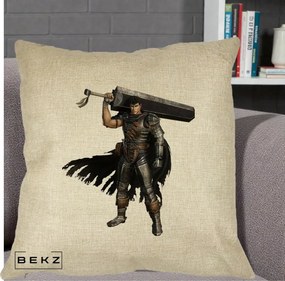 Perna Personalizata Berserk Guts Luptatorul Negru, 40x40 cm, Crem, Husa Detasabila, Perna Inclusa, BEKZ®