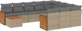 vidaXL Set canapele de grădină cu perne, 11 piese, bej, poliratan