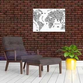 Tablou pe sticlă - Harta cu pictograme (70x50 cm)