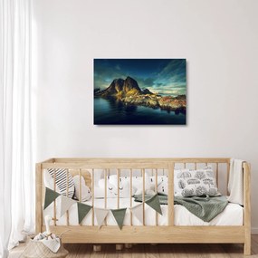 Tablou pe sticlă cu sat de pescari din Norvegia (70x50 cm)