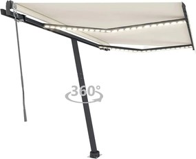 vidaXL Copertină automată cu senzor vânt & LED, crem, 300x250 cm
