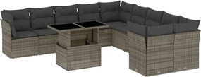 vidaXL Set canapele de grădină cu perne, 11 piese, gri, poliratan