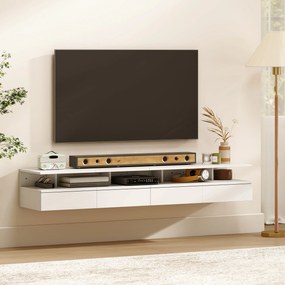 HOMCOM Set de 2 Noptiere Suspendate cu Sertar și Raft Deschis, 35x32x22.5 cm, Alb | Aosom Romania