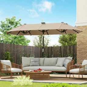 Outsunny Parasolar dublu 292 x 150 cm, umbrelă cu iluminare LED, manivelă, funcție de înclinare Khaki | Aosom Romania