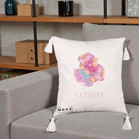 Perna Personalizata Zodie Gemeni, 40x40 cm, Bej cu Franjuri, Husa Detasabila, Perna Inclusa, BEKZ®
