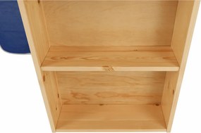 Pat înălţat cu masă PC, lemn de pin/albastru, ALZENA
