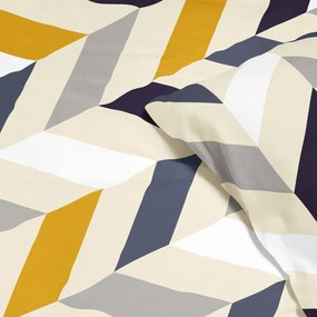 Goldea lenjerie de pat din 100% bumbac - dungi zig-zag în culoare muștar și gri 140 x 200 și 50 x 70 cm