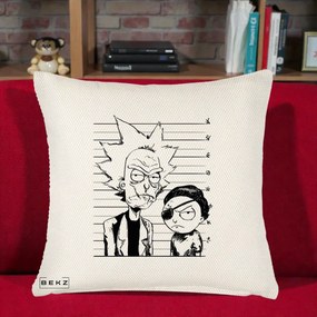 Perna Personalizata Rick si Morty Dosar, 40x40 cm, Crem Reliefat, Husa Detasabila, Perna Inclusa, BEKZ®