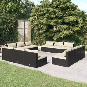 3101567 vidaXL Set mobilier de grădină cu perne, 12 piese, negru, poliratan