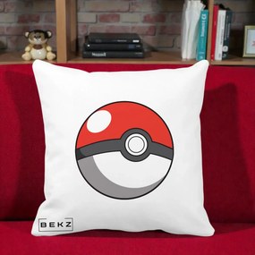 Perna Personalizata Pokeball Rosie, 40x40 cm, Alba Mata, Husa Detasabila, Perna Inclusa, BEKZ®