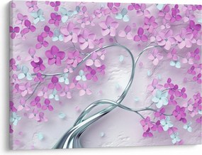 Tablouri cu flori pe trunchi argintiu - abstract (70x50 cm)