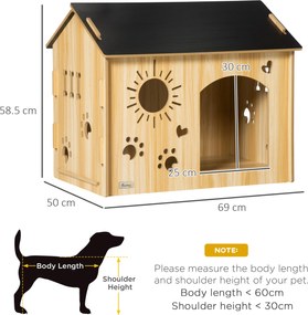 PawHut Cușcă pentru Câini, din Lemn și Deschideri în Formă de Lăbuță, Inimă și Os, Culcuș, Stejar | Aosom Romania