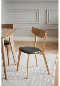 Scaun de dining din lemn de stejar cu șezut negru Rowico Ami, maro
