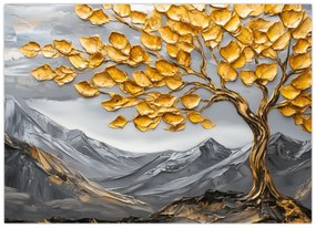 Tablou pe sticlă – Arbore cu frunze aurii (70x50 cm)