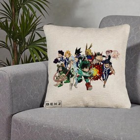 Perna Personalizata My Hero Academia Clasa 1-A Complet, 40x40 cm, Bej Canapea, Husa Detasabila, Perna Inclusa, BEKZ®