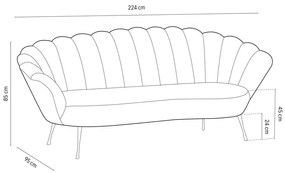 Canapea Kingston 3 locuri catifea L224 cm