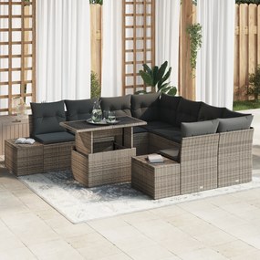 vidaXL Set canapele de grădină - 9 piese cu perne gri din ratan sintetic