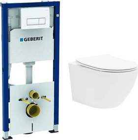 Set rezervor incastrat Geberit Duofix cu set de fixare, clapeta alba Delta51 plus vas WC Rune Ivaldi alb cu capac slim softclose