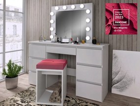 SEA516 - Set Masa toaleta, 120 cm, cosmetica machiaj, masuta vanity, oglinda cu LED-uri - Alb Mat sau Lucios cu sau fara scaun, cu sau fara Priza