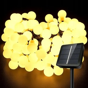 Ghirlandă solară decorativă, 50 LED, 8 funcții, 500 mAh, 9,5 m, IP67, alb cald