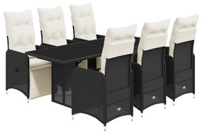 3277141 vidaXL Set bistro de grădină, 7 piese, cu perne, negru, poliratan